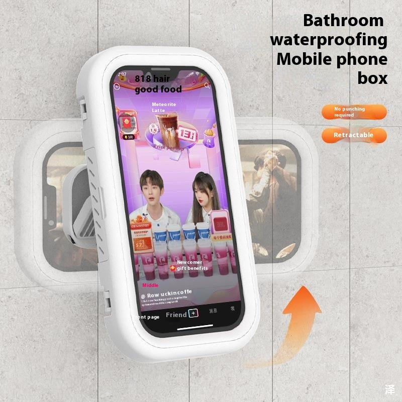 Bathroom Waterproof Punch-free Wall-mounted Touch Screen Anti-fog Cantilever Mobile Phone Bracket